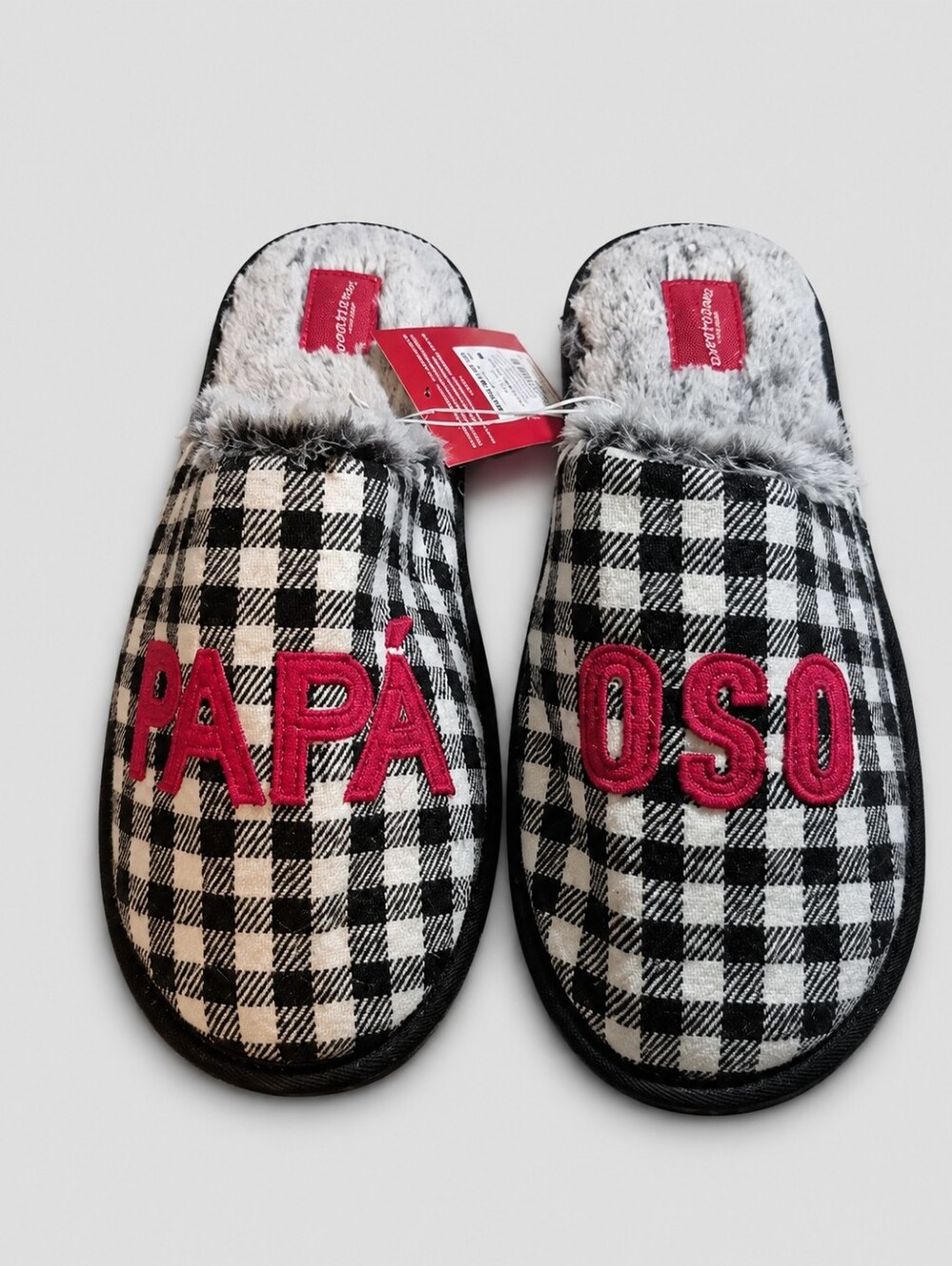 Wondershop Men's Black & White Plaid Slippers with Red Embroidery - NWT
